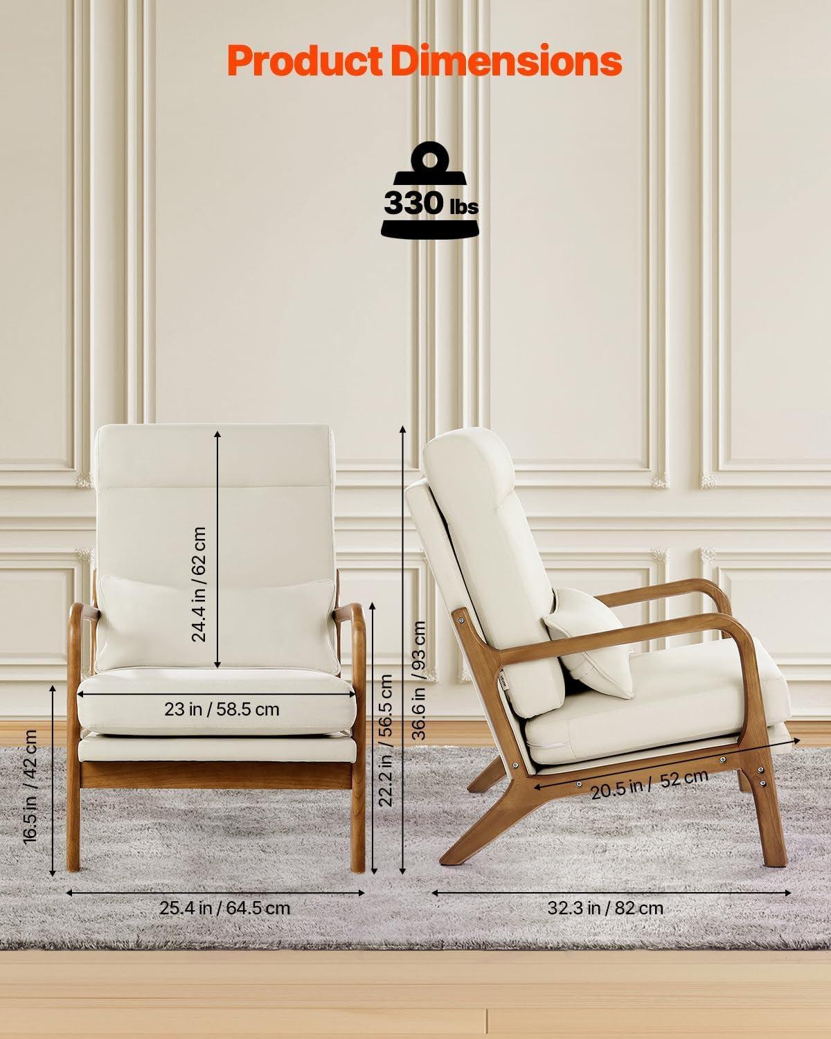 High Back Mid Century Modern Accent Chair Linen Fabric