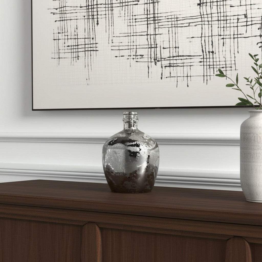 10" Silver Floral Round Glass Table Vase