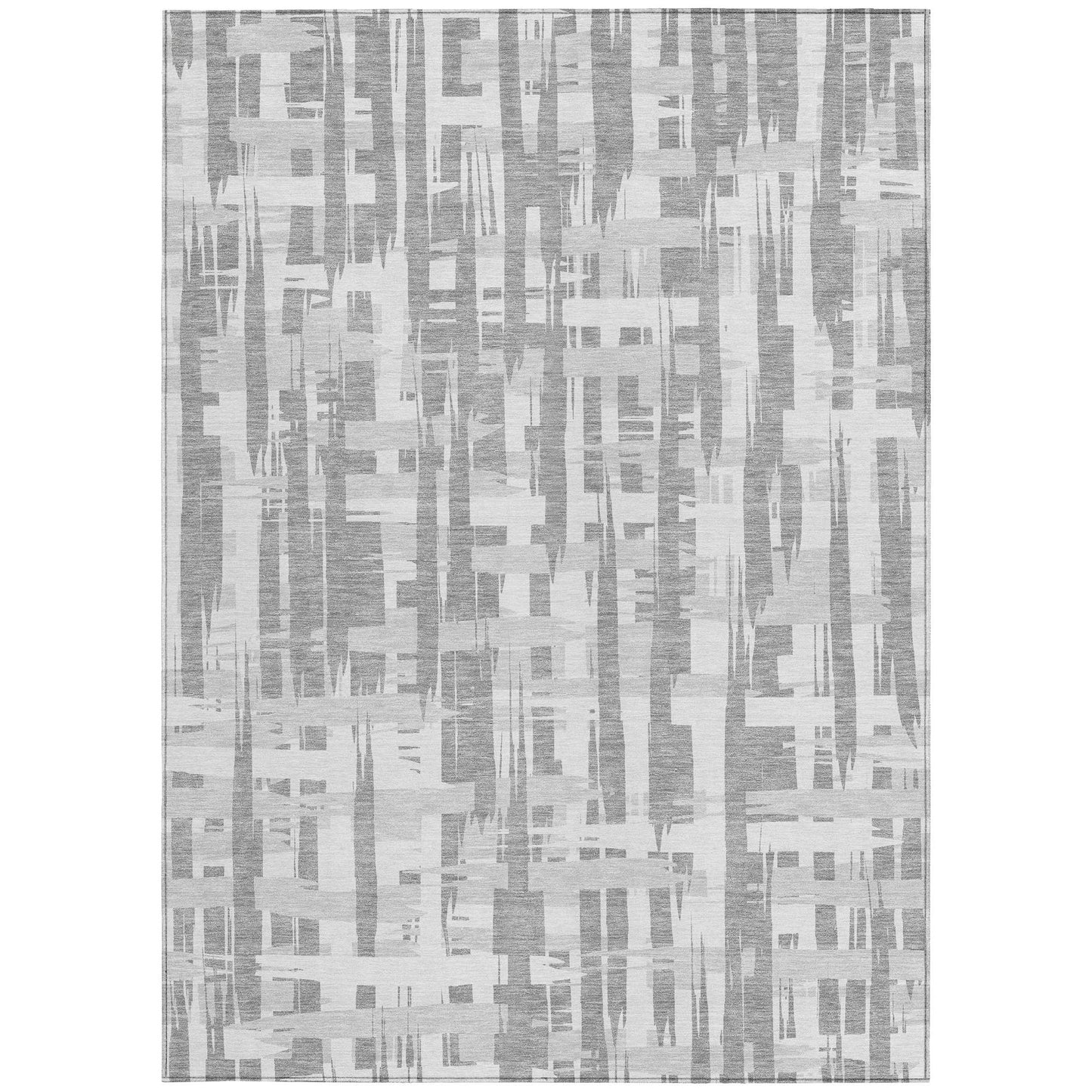 8' X 10' Gray Silver And Ivory Striped Washable Indoor Outdoor Area Rug