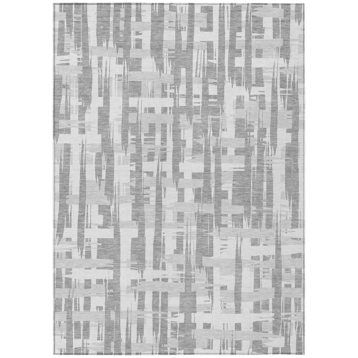 8' X 10' Gray Silver And Ivory Striped Washable Indoor Outdoor Area Rug