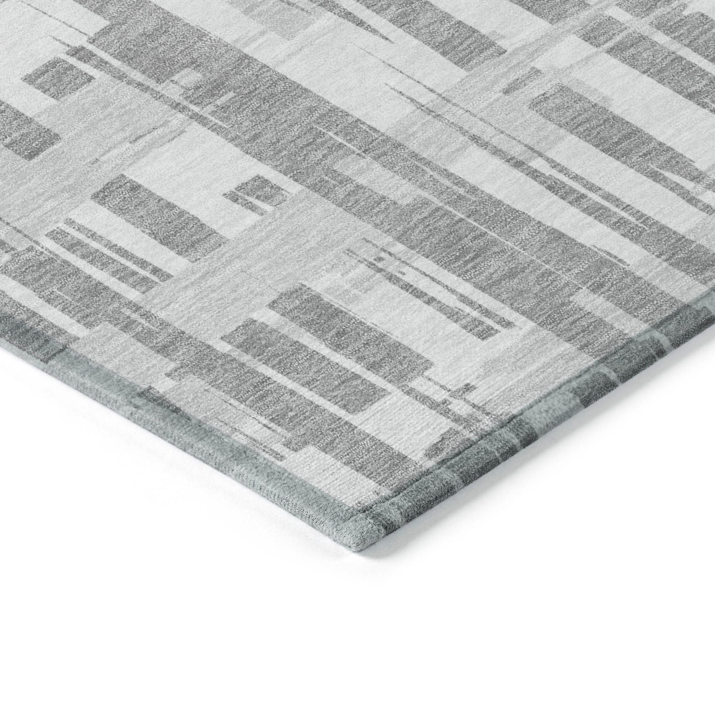 8' X 10' Gray Silver And Ivory Striped Washable Indoor Outdoor Area Rug