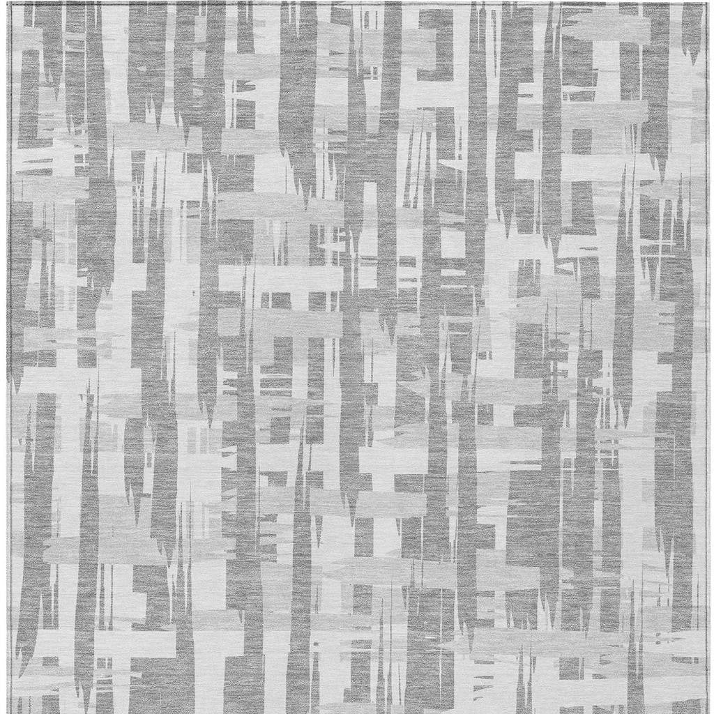 8' X 10' Gray Silver And Ivory Striped Washable Indoor Outdoor Area Rug