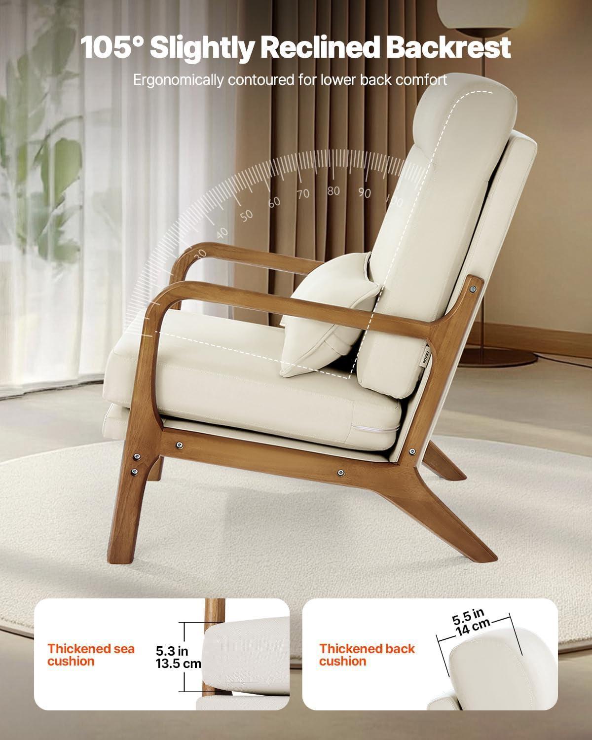 High Back Mid Century Modern Accent Chair Linen Fabric