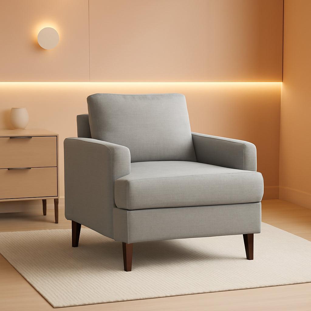 Mid Century Linen Upholstered Accent Armchair Grey