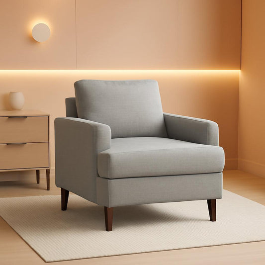 Mid Century Linen Upholstered Accent Armchair Grey