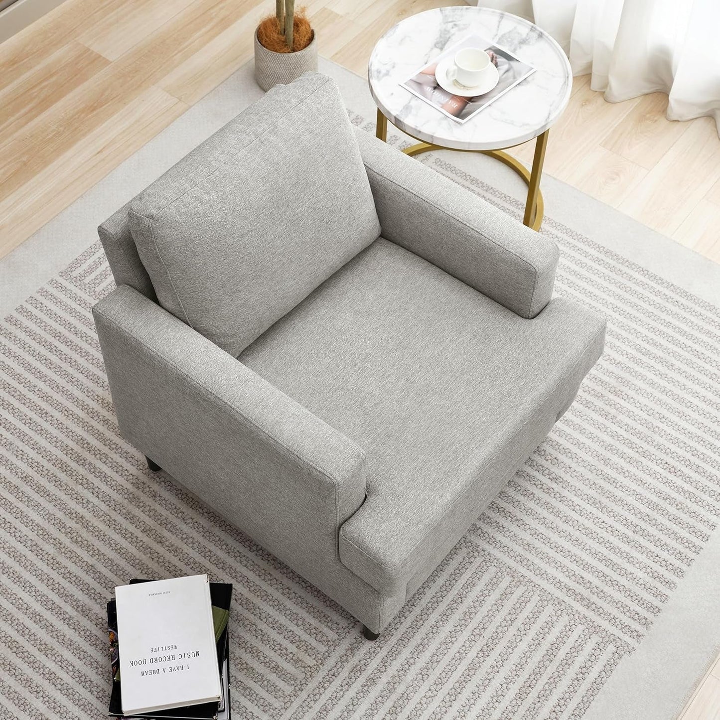 Mid Century Linen Upholstered Accent Armchair Grey