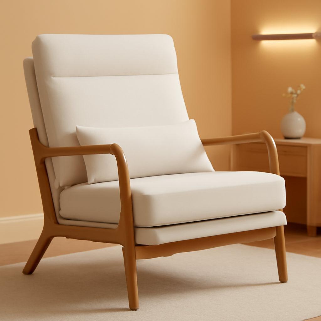 High Back Mid Century Modern Accent Chair Linen Fabric